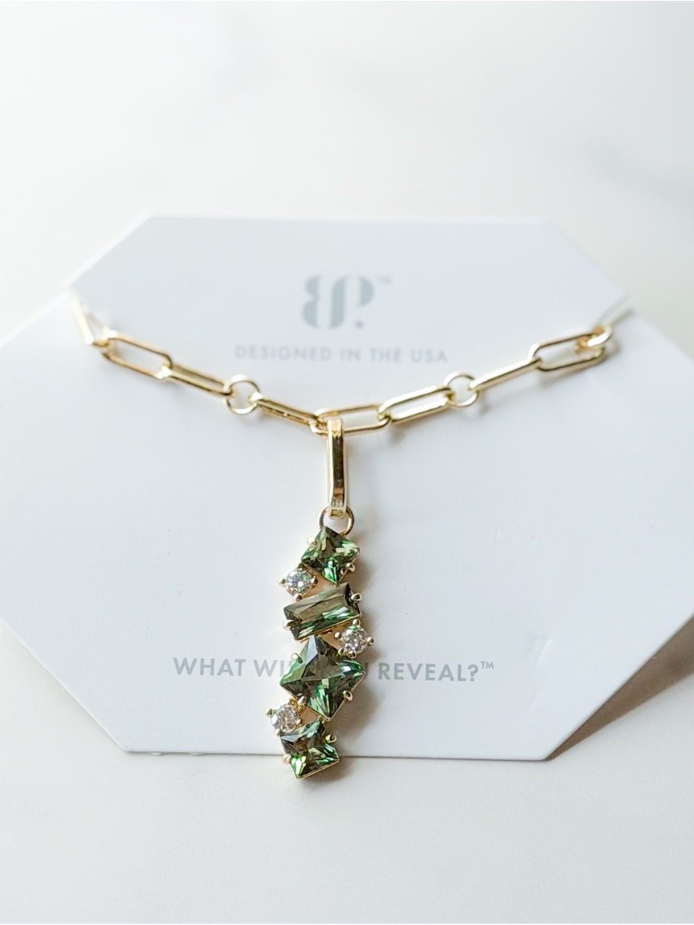 Bomb Party Just Say Yes Green Spinel Necklace Gold Plated NWT NO BOX